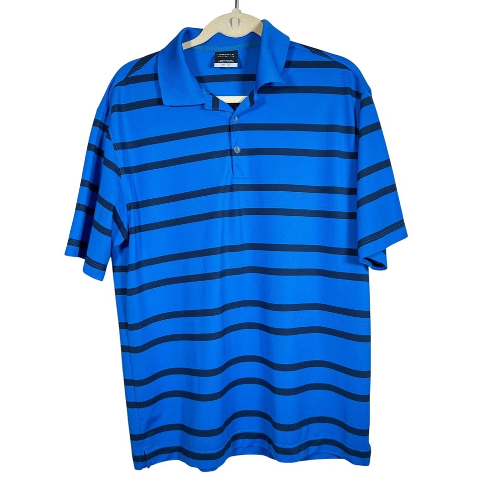 Nike Golf Mens Dri-FIT Striped Polo Shirt Blue Navy Short Sleeve Large Collared